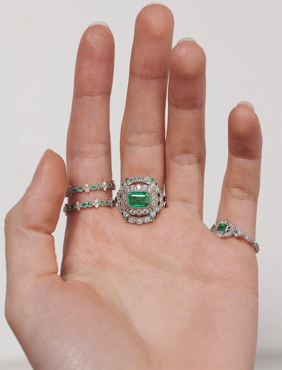 Bague En Argent 925 Rhodié Taille 54 - Pierre émeraude Cz (2ct+) Princesse Marquise - Neuve Dolly-Bijoux