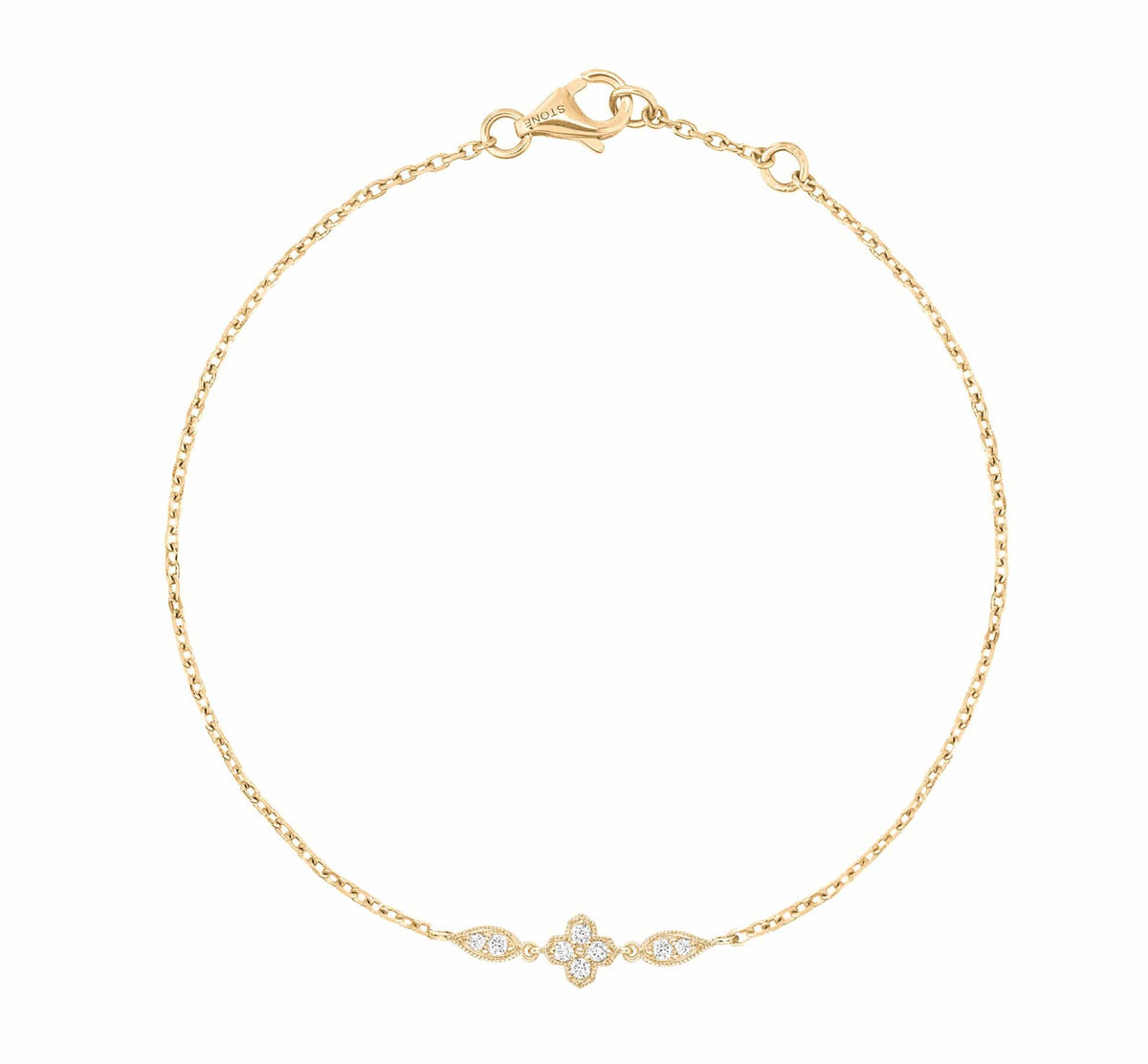Bracelet Vintage Or Maillons Fleurs Avec Cristaux - État Impeccable, Bijou Fantaisie Femme